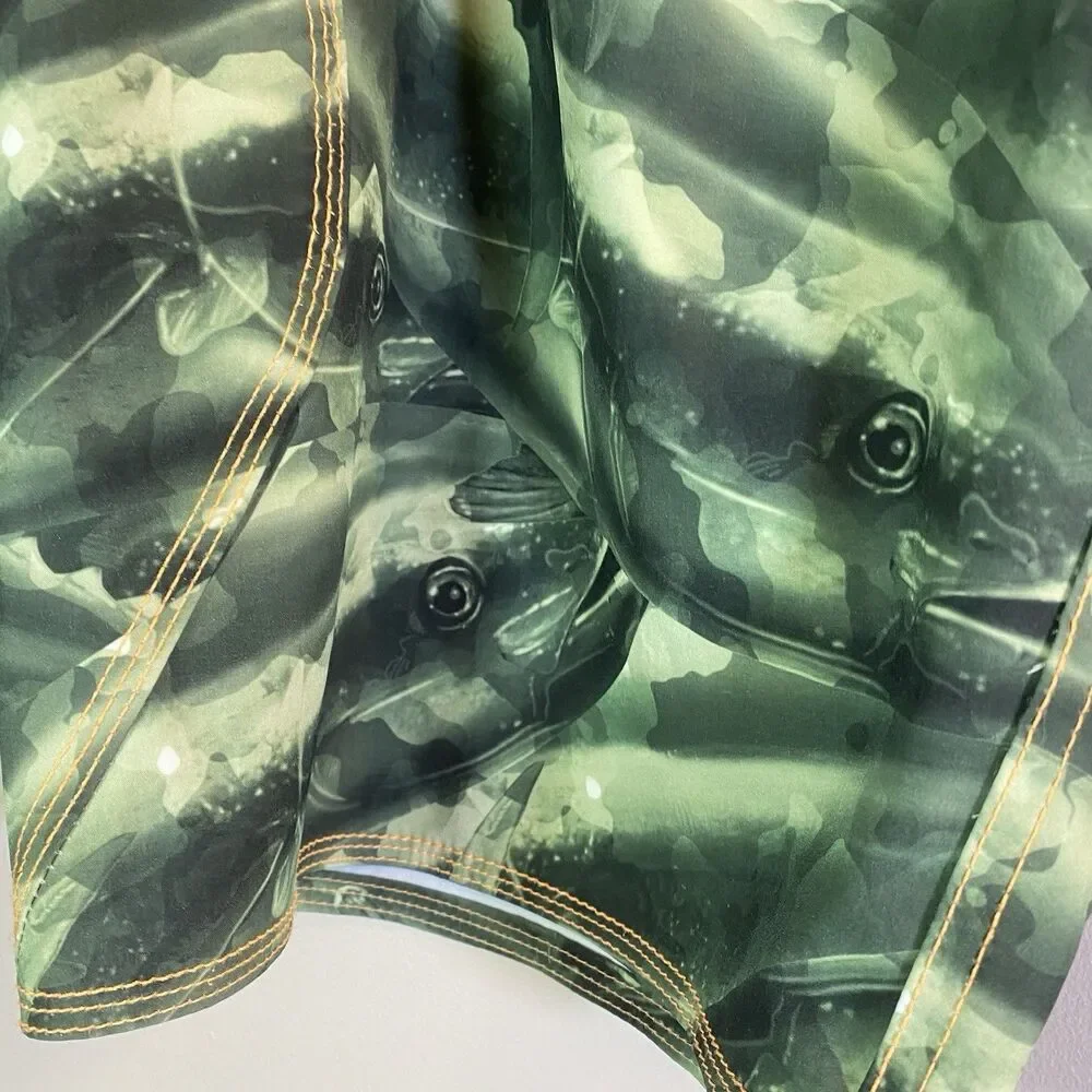 SALT LIFE Men Board Shorts 32 Vapor Stretch SLX-QD Cargo Pocket Fish Print Camo